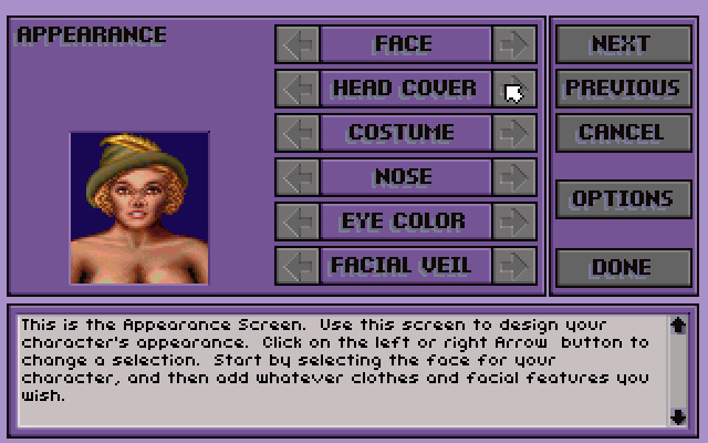 Fates of Twinion (DOS) screenshot: Getting silly with the character portrait editor