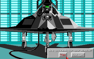 F-117A Nighthawk Stealth Fighter 2.0 (DOS) screenshot: Ready for your mission? (EGA)