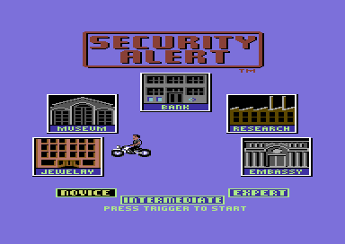 Security Alert (Commodore 64) screenshot: Select your building.