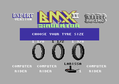 BMX Simulator 2 (Commodore 64) screenshot: Choose your tyre size.