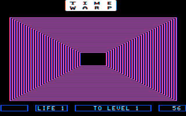 Dino Eggs (PC Booter) screenshot: Warping to level 1...which is the second level, confusingly (CGA with composite monitor)