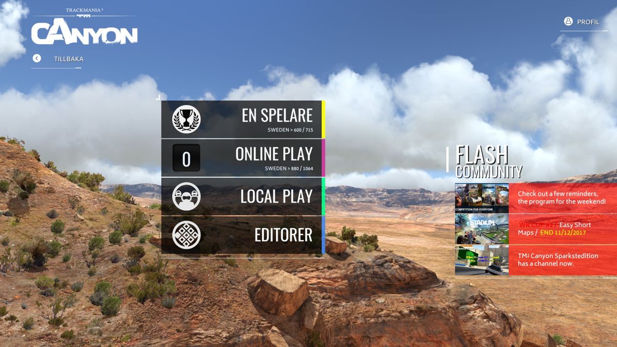 Trackmania²: Canyon (Windows) screenshot: Main menu