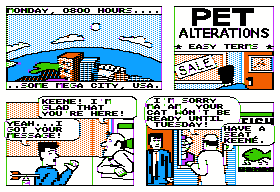 Accolade's Comics featuring Steve Keene Thrillseeker (Apple II) screenshot: Steve Keene starts his day off.