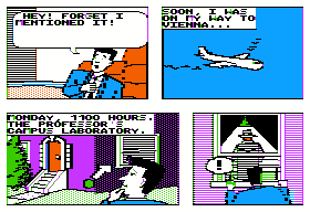 Accolade's Comics featuring Steve Keene Thrillseeker (Apple II) screenshot: Off to Vienna in search of the Professor.