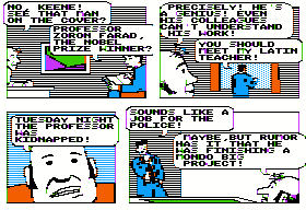 Accolade's Comics featuring Steve Keene Thrillseeker (Apple II) screenshot: Professor Zoron has been kidnapped.