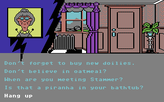 Killed Until Dead (Commodore 64) screenshot: Calling up Agatha.