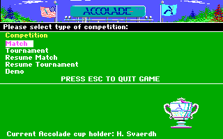 Serve & Volley (DOS) screenshot: Main menu. (EGA)