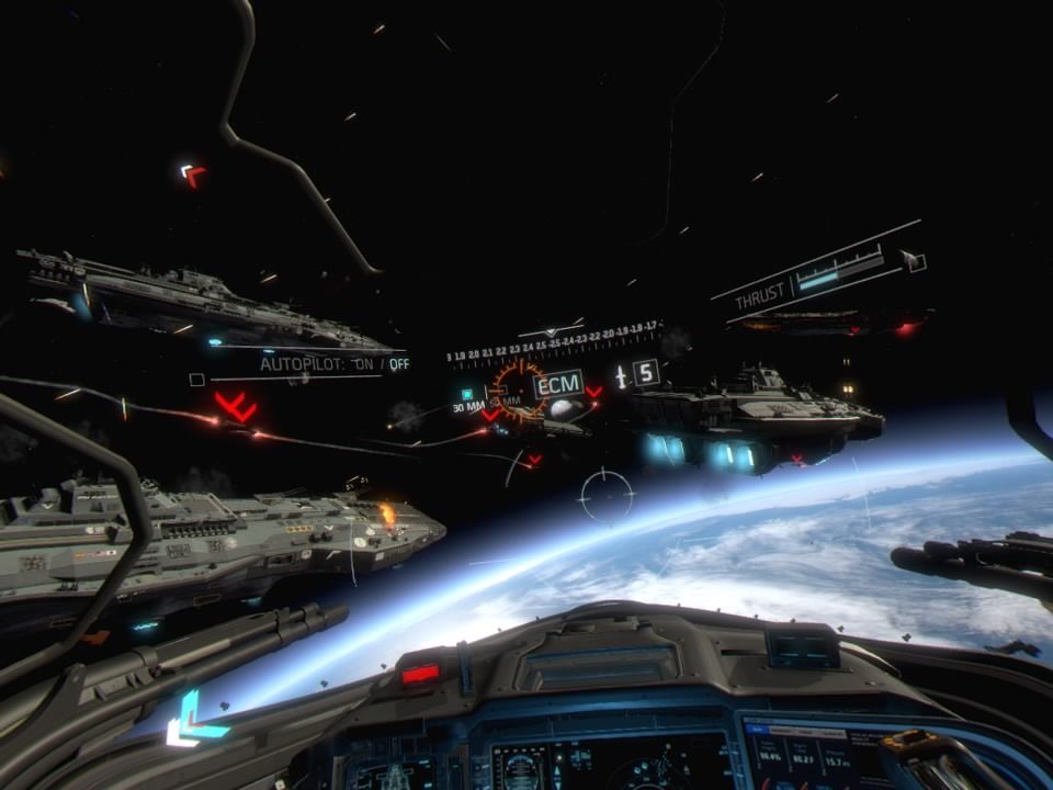 Call of Duty: Infinite Warfare - Jackal Assault VR Experience (PlayStation 4) screenshot: Enemy fighters are attacking our fleet