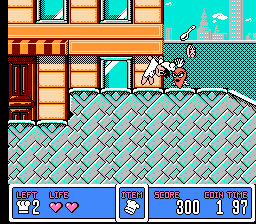 Panic Restaurant (NES) screenshot: Japanese version stars a different protagonist (Kokkun) who attacks with his head rather than a frying pan