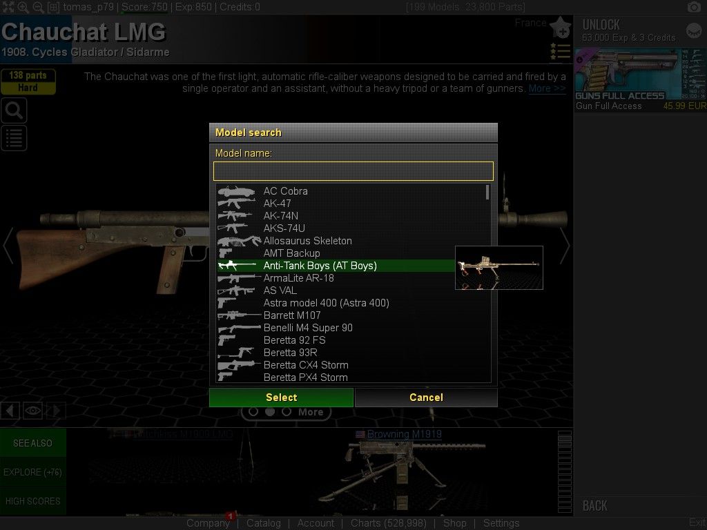 World of Guns: Gun Disassembly (Windows) screenshot: Model search