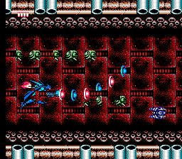 Batman: Return of the Joker (NES) screenshot: Stage 5-2: Batman releases the charged N weapon in another shoot'em up level.