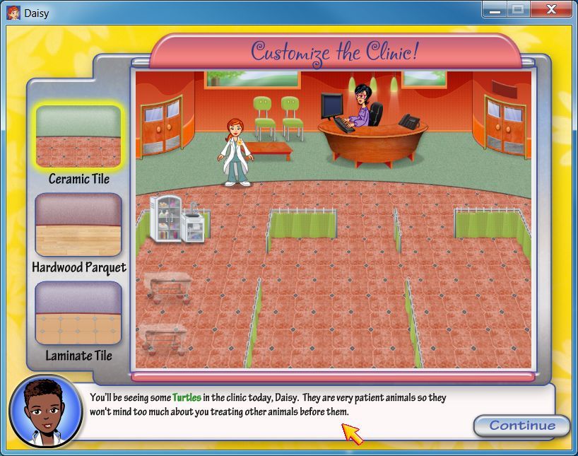 Dr. Daisy: Pet Vet (Windows) screenshot: After day two the player can change the flooring