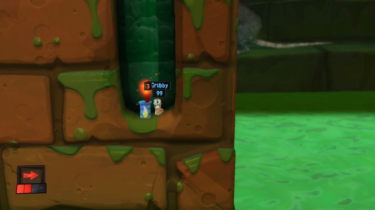 Worms Revolution (Windows) screenshot: Dynamite and oil: Don't mix. Unless enemy worms are closest to them