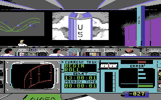Apollo 18: Mission to the Moon (Commodore 64) screenshot: Saturn rocket taking off.