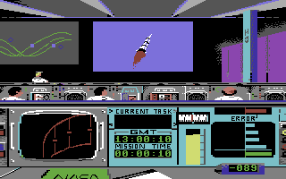Apollo 18: Mission to the Moon (Commodore 64) screenshot: Control the trajectory of the rocket as it takes off.
