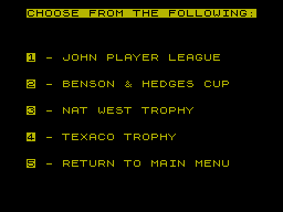 Howzat! (ZX Spectrum) screenshot: Some iconic sponsorships here