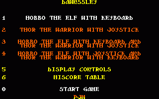 Dawnssley (Amstrad CPC) screenshot: Title and Main Menu