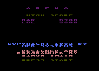 Arena 3000 (Atari 8-bit) screenshot: The title screen.