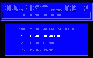 Unitrax (Amstrad CPC) screenshot: Selecting the action while at the reactor