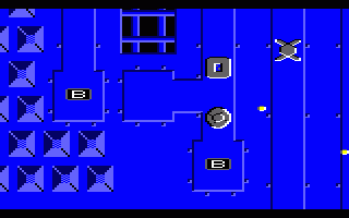 Unitrax (Amstrad CPC) screenshot: Only one bomb marked as 'B' can be carried by your bot