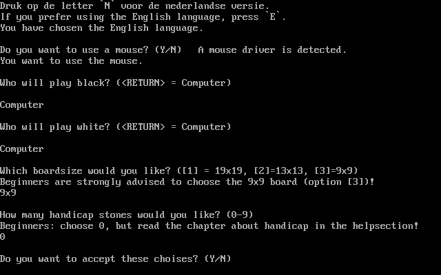 TurboGo (DOS) screenshot: initial configuration (esp. language)
