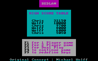 Bedlam (DOS) screenshot: Title screen.