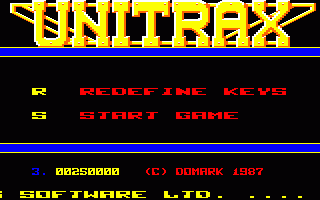 Unitrax (Amstrad CPC) screenshot: Main Menu