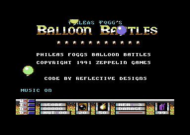 Phileas Fogg's Balloon Battles (Commodore 64) screenshot: Title screen.