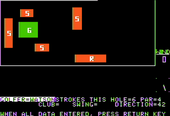 Hi-Res Computer Golf (Apple II) screenshot: Initial Tee on the Beginner's Course