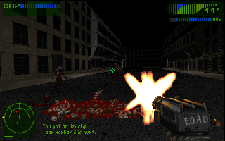 Last Rites (DOS) screenshot: This twitching pile of gore used to be one of your squadmates.