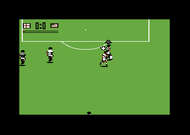 Rick Davis's World Trophy Soccer (Commodore 64) screenshot: On the attack.