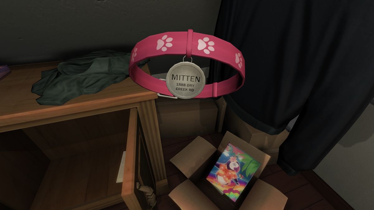 Gone Home (Windows) screenshot: Cat's collar... no cat in the house anymore, though