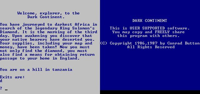 Dark Continent (DOS) screenshot: Running in a DOS Window: The start of thegame