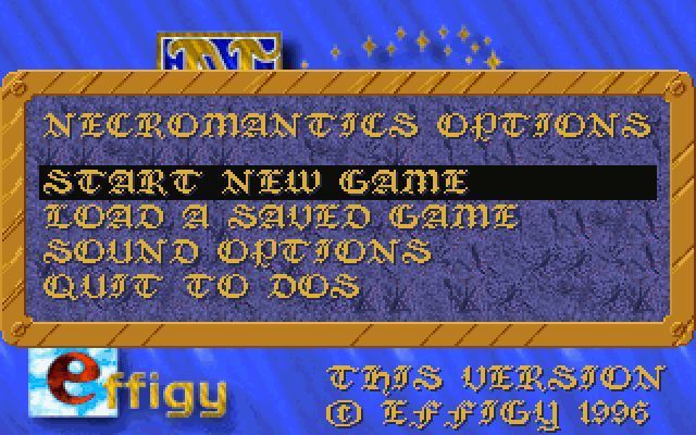 Necromantics (DOS) screenshot: This is the start of game menu.