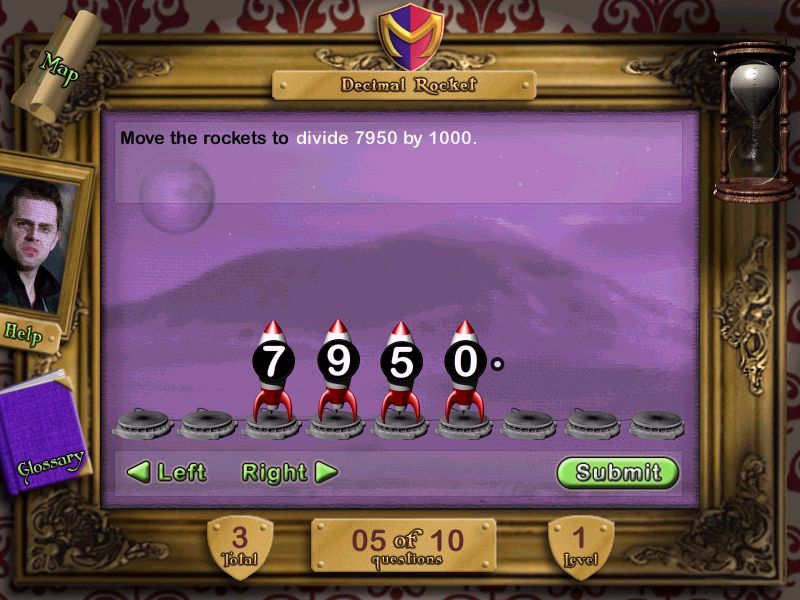 Maths Mansion: Disk Two (Windows) screenshot: Decimal Rocket: A sample level one question