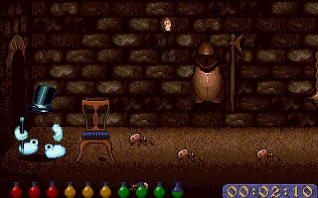 Necromantics (DOS) screenshot: Room two has lots of beetles to avoid