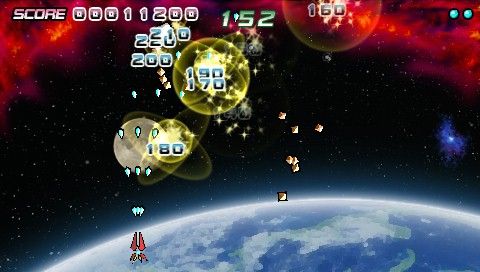 Earthshield (PSP) screenshot: Rake up points by destroying everything in sight.