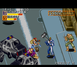 Captain Commando (SNES) screenshot: The captain is about to use his sledgehammer