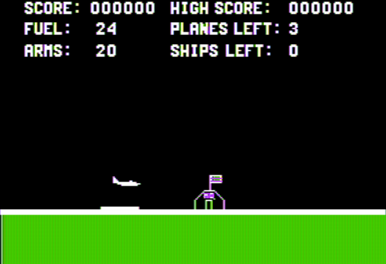 Jump Jet (Apple II) screenshot: Landing at the Enemy Headquarters