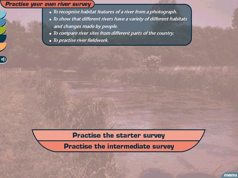 Riverside Explorer: version 1.0 (Windows) screenshot: There are two classes of survey, both follow the same format but ask different questions