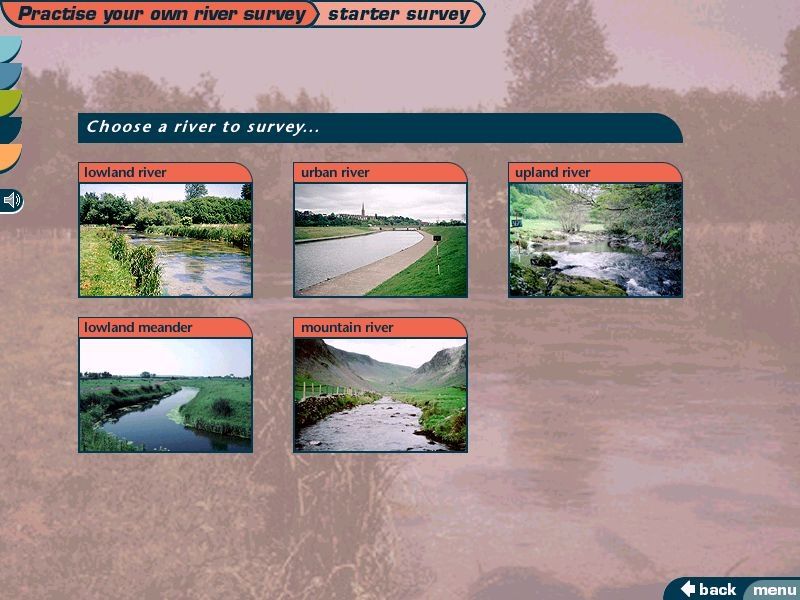 Riverside Explorer: version 1.0 (Windows) screenshot: The five locations of the Starter Survey are the same as those used for the Intermediate Survey