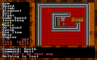 Questron II (DOS) screenshot: Mantor was quite thorough. Nothing to loot in the bank anymore...