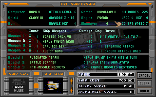 Master of Orion (DOS) screenshot: Ship design interface