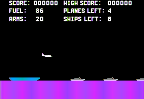 Jump Jet (Apple II) screenshot: Launching from the Carrier
