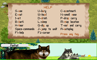 Wolf (DOS) screenshot: The "demo" option in the menu is a tutorial, complete with a explanation of keyboard shortcuts
