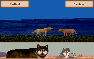 Wolf (DOS) screenshot: "Hey baby, wanna mate?"