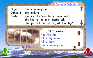 Wolf (DOS) screenshot: Scenario selection screen