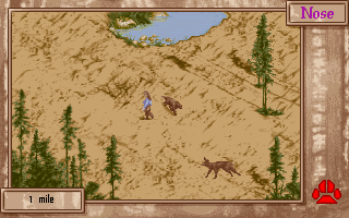 Wolf (DOS) screenshot: A demonstration of the wolf's hearing range, as compared to a human's
