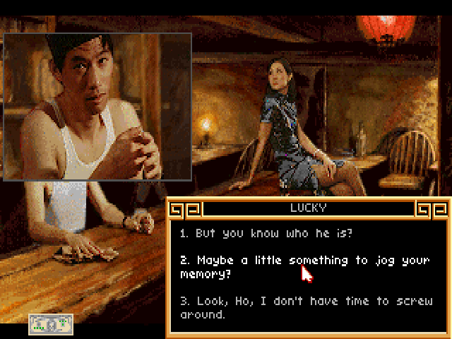 Heart of China (Windows) screenshot: Talking to the bartender