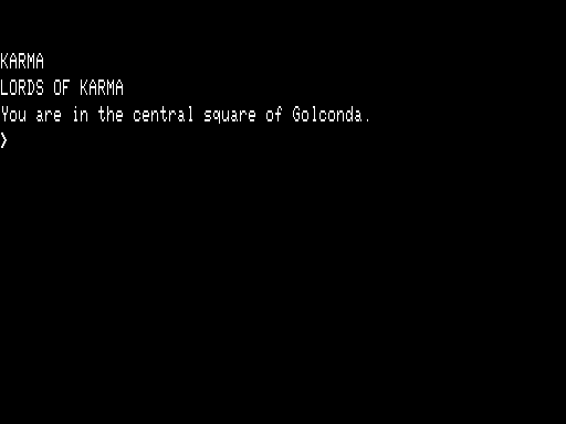 Lords of Karma (TRS-80) screenshot: Game start - Central square of Golconda